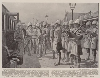 Sir George White verabschiedet sich von seinem alten Regiment beim Verlassen von Ladysmith